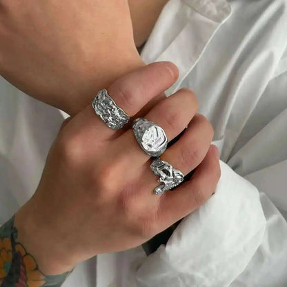 Ingemark 3Pcs/Set Creative Irregular Lava Open Ring for Men 2025 New Trendy Goth Adjustable Chunky Ring Grunge Jewelry Steampunk