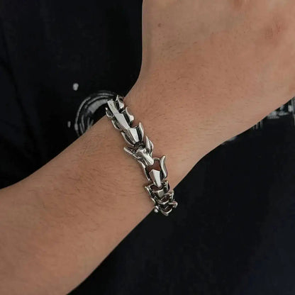 Ingemark Punk Style Keel Dragon Chunky Bracelet for Men Personality Gothic Silver Color Metal Open Bangles Jewelry Accessories