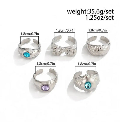 Ingemark 5 Pcs/Set Punk Colorful Acrylic Rhinestone Adjustable Open Ring for Men Hip Hop Retro Geometry Chunky Ring Male Jewelry