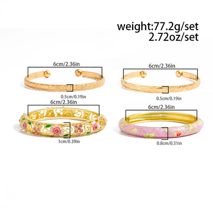 Ingemark 4Pcs/Set Elegant Enamel Dropped Glaze Flower Cuff Bracelet Women Exquisite Glass Rhinestone Gold Color Open Bangle