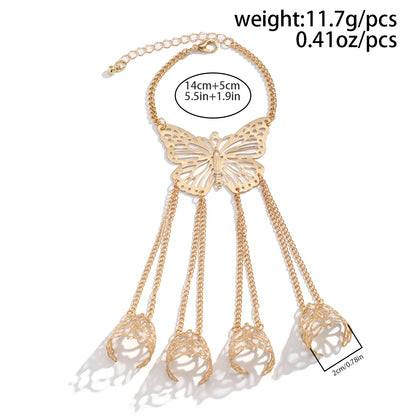 Goth Gypsy Ethnic Big Hollow Butterfly Wrist Chain Finger Rings Harness Bracelets for Women Belly Dancer Dubai Halloween Jewelry