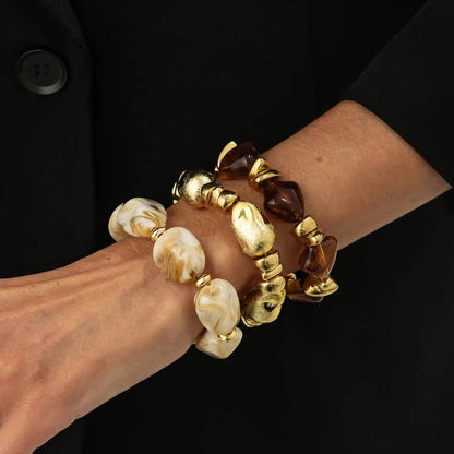 3 Pcs/Set Y2K Bohemian Acrylic Resin CCB Beads Bracelets Vintage Baroque Style Splicing Bangle Women's Daily Charm Jewelry