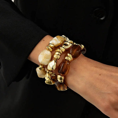3 Pcs/Set Y2K Bohemian Acrylic Resin CCB Beads Bracelets Vintage Baroque Style Splicing Bangle Women's Daily Charm Jewelry