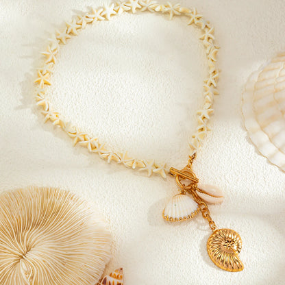 Ingemark Boho White Starfish Chain Necklace for Women Fashion Statement Elegant Conch Snail Pendant Choker Aesthetic Y2K Jewelry
