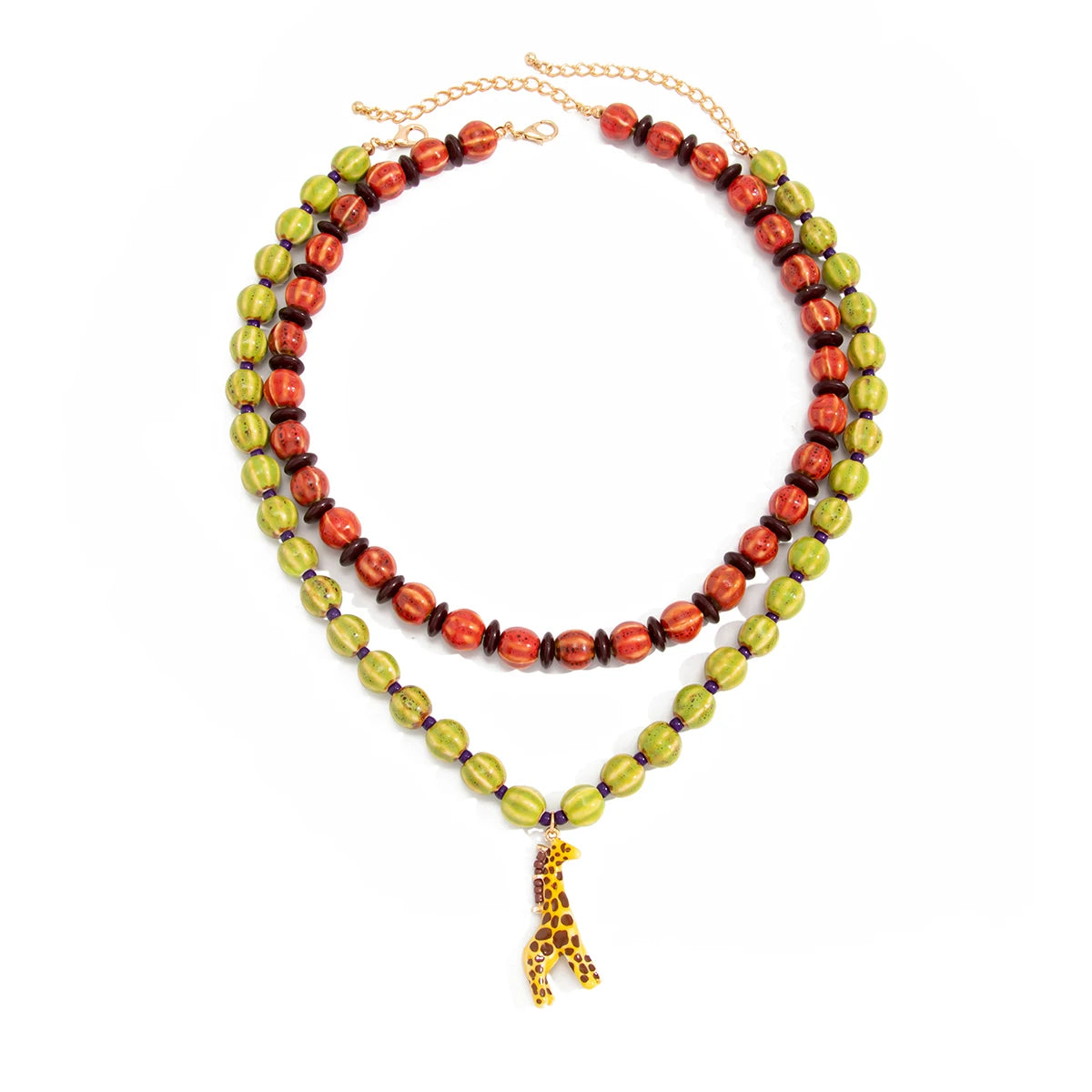 Ingemark 2Pcs/Set Trendy Red Greend Ceramics Beaded Chokers Necklace Women Vintage Stacked Giraffe Pendant Necklace Boho Jewelry