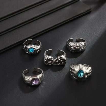 Ingemark 5 Pcs/Set Punk Colorful Acrylic Rhinestone Adjustable Open Ring for Men Hip Hop Retro Geometry Chunky Ring Male Jewelry