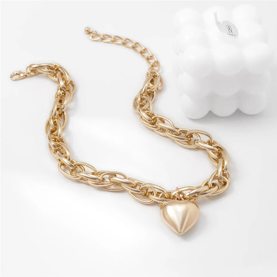 Ingemark High Quality Punk Big Heart Pendant Necklace Women Fashion Statement Chunky Heavy Chain Grunge Jewelry Steampunk Men