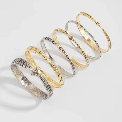 6 Pcs/Set Vintage Fish Pattern Metal Bangle Stack Women's Ethnic Style Bracelet Party Accessory Couple Matching Jewelry