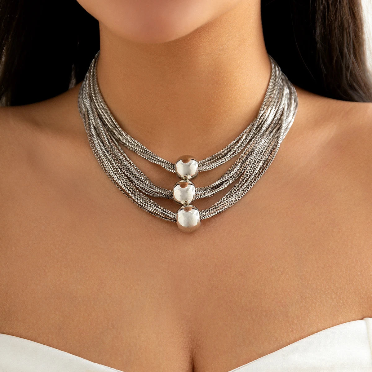 Ingemark Gothic Layered Big Ball Pendant Choker Necklace Women Punk Chunky Thick Box Clavicle Chain Grunge Jewelry Steampunk Men