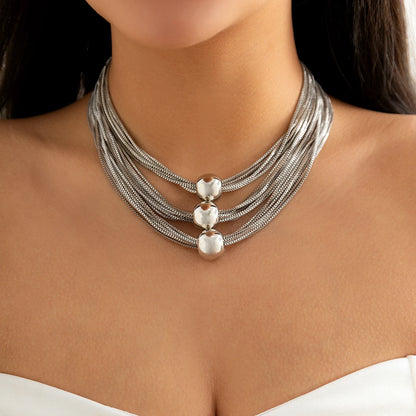 Ingemark Gothic Layered Big Ball Pendant Choker Necklace Women Punk Chunky Thick Box Clavicle Chain Grunge Jewelry Steampunk Men
