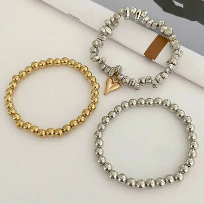 3pcs/set Fashion Irregular CCB Beads Chain Heart Pendant Bracelet Women Vintage Imitation Pearl Bangle Jewelry Gift