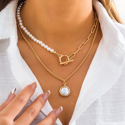 Ingemark Vintage Imitation-Pearl Heart OT Buckle Pendant Necklace Women Wedding Bridal Bead Chain Neck Accessories Jewelry New