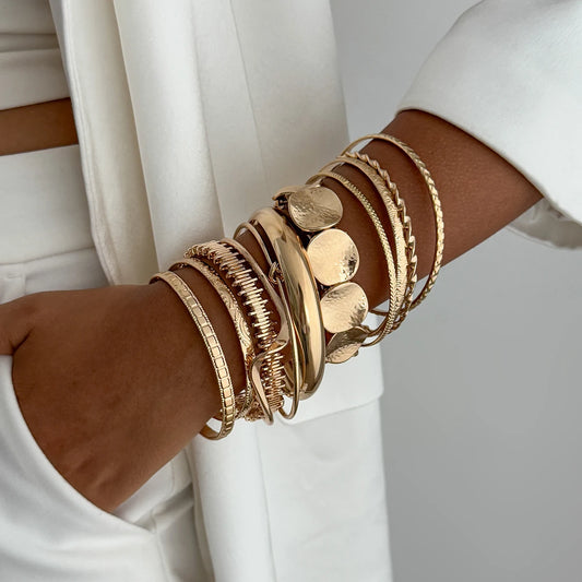 Ingemark 11 Pcs/Set Vintage Geometry Metal Twist Bracelet Bangles Women Punk Gold Color Stackable Cuff Bracelets Jewelry Gifts
