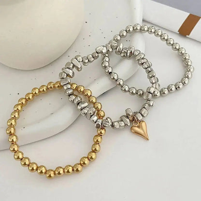 3pcs/set Fashion Irregular CCB Beads Chain Heart Pendant Bracelet Women Vintage Imitation Pearl Bangle Jewelry Gift