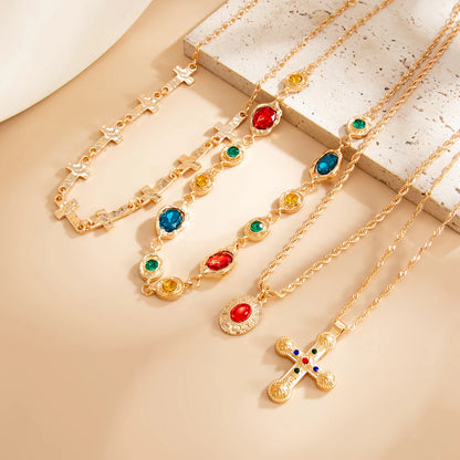 Ingemark 4Pcs/Set Luxury Inlay Colorful Rhinestone Cross Pendant Necklace Women Exquisite Multiple Layers Stackable Y2K Jewelry
