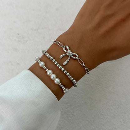 Ingemark 3Pcs/Set Boho Imitation Pearl Starfish Beads Bracelets Women Romantic Elegant Charm Bangle Daily Party Banquet Jewelry