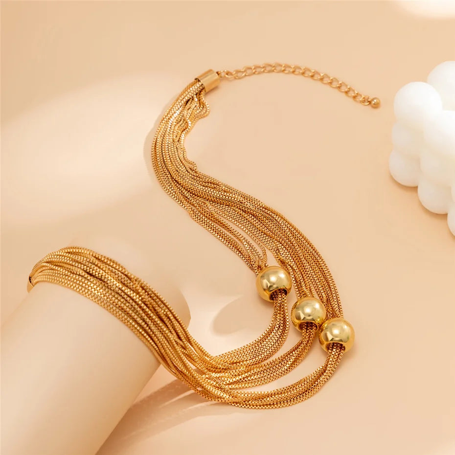 Ingemark Gothic Layered Big Ball Pendant Choker Necklace Women Punk Chunky Thick Box Clavicle Chain Grunge Jewelry Steampunk Men