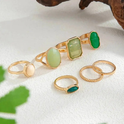 Ingemark 7Pcs Elegant Inlaid Colorful Acrylic Resin Rings Set for Women Retro Geometric Irregular Stackable Rings Boho Jewelry