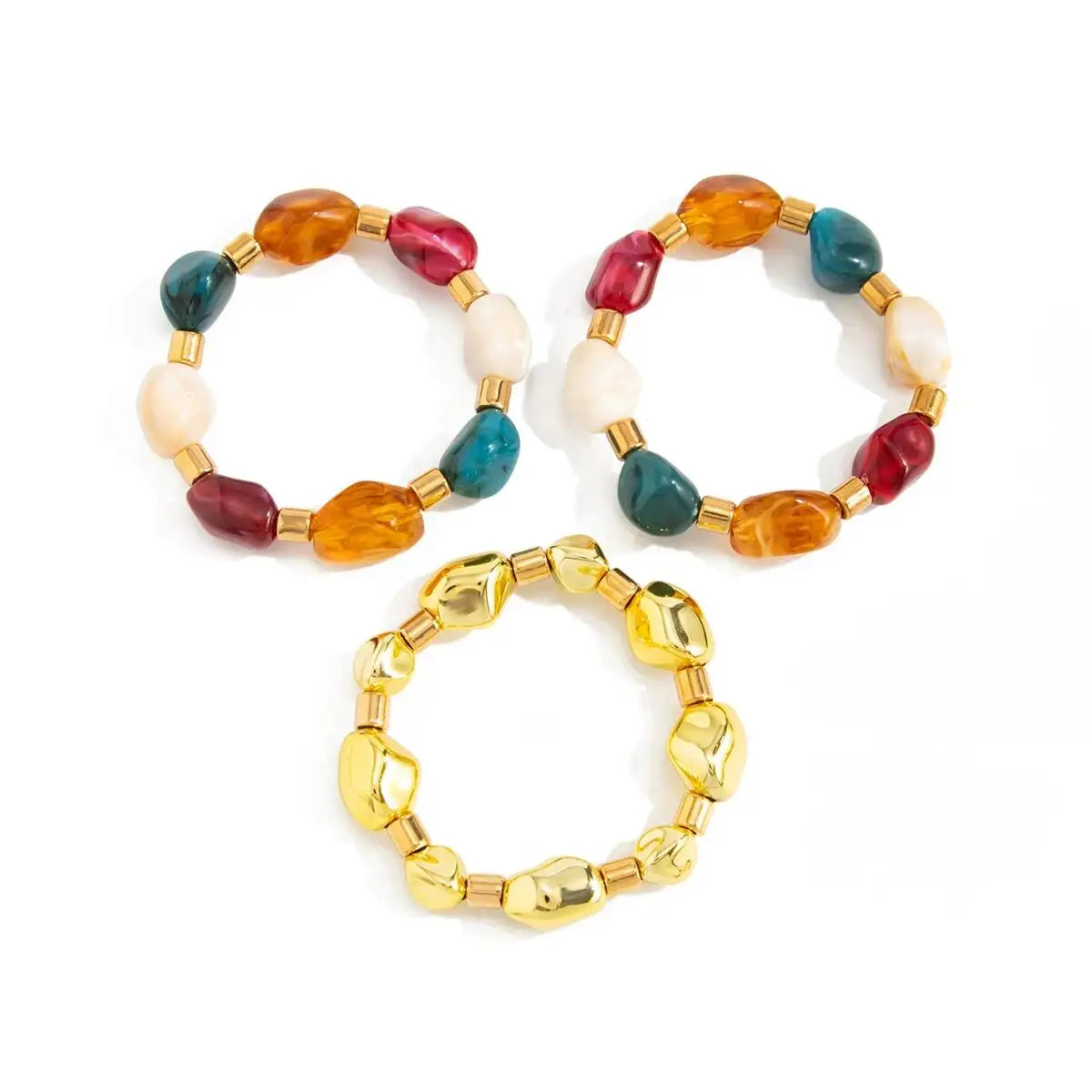 Ingemark 3Pcs/Set Y2K Boho Acrylic Resin Beaded Bracelet for Women Vintage Splicing Stacked Elastic Bangle Baroque Charm Jewelry