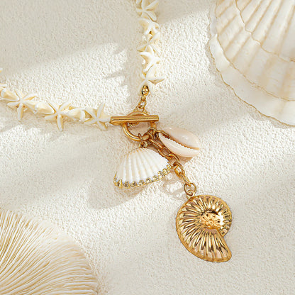 Ingemark Boho White Starfish Chain Necklace for Women Fashion Statement Elegant Conch Snail Pendant Choker Aesthetic Y2K Jewelry