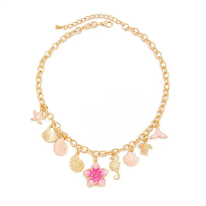 Ingemark Exquisite Pink Starfish Conch Flower Pendant Necklaces Women Summer Beach Adjustable Chain Choker Holiday Jewelry Gifts