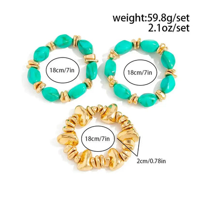 Ingemark 3Pcs/Set Baroque Acrylic Resin Beaded Bracelet for Women Vintage Boho Stacked Elastic Bangles Charm Jewelry Accessories