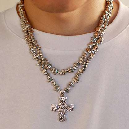 Ingemark 2Pcs/Set Creative Irregular CCB Beads Chain for Men Trendy Goth Cross Jesus Pendant Choker Grunge Jewelry Steampunk New