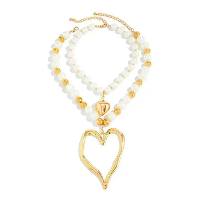 5 Styles Exaggerated Big Love Heart Cross Pendant Choker Necklace for Women Trendy Imitation Pearl Grunge Chain Jewelry