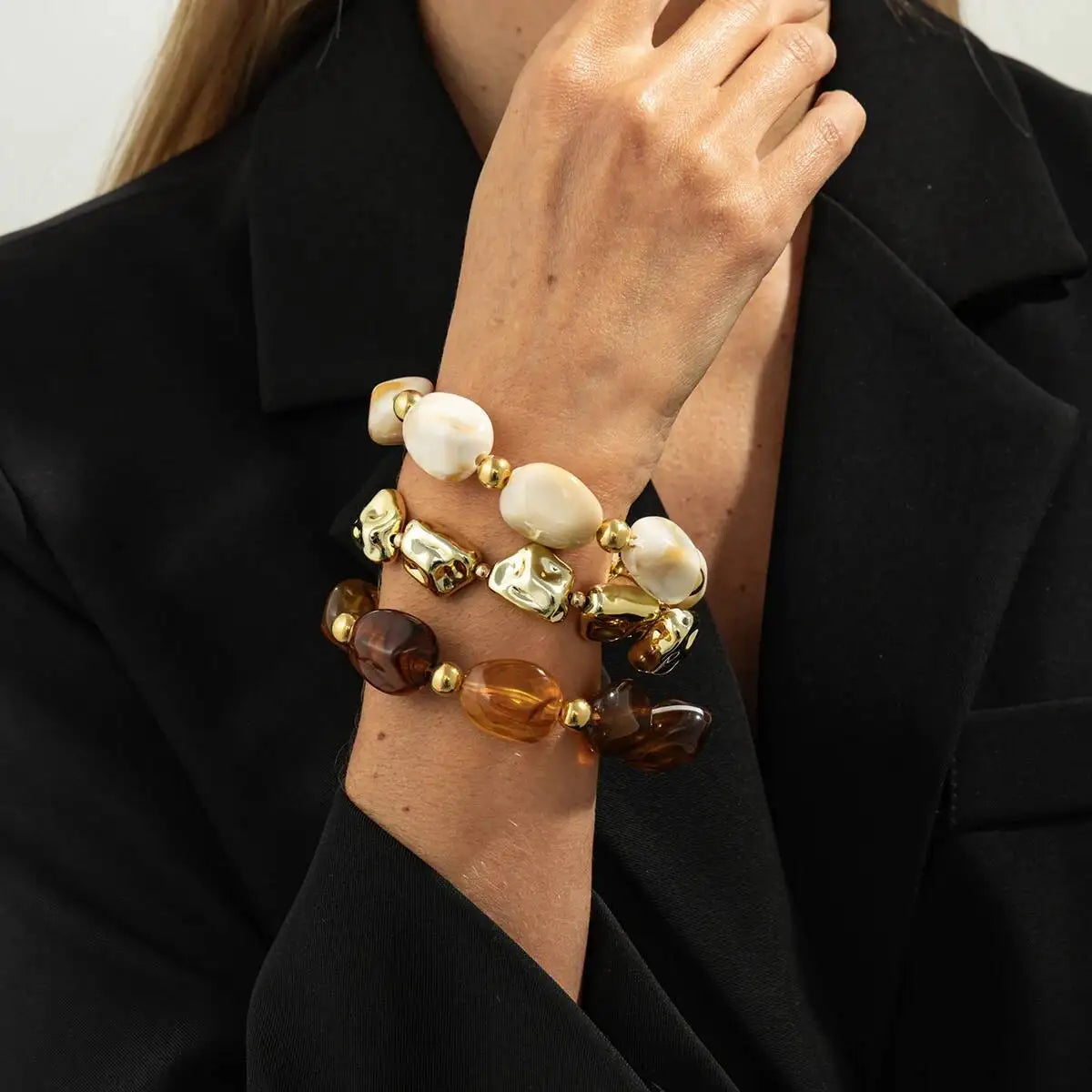 3 Pcs/Set Y2K Bohemian Acrylic Resin CCB Beads Bracelets Vintage Baroque Style Splicing Bangle Women's Daily Charm Jewelry
