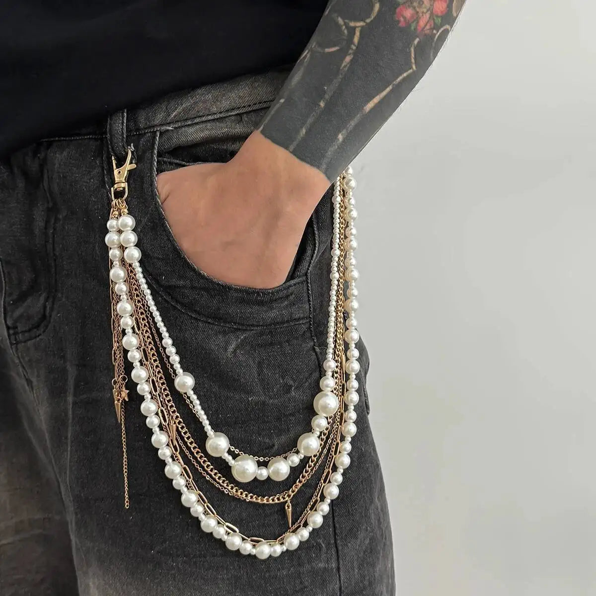 Exquisite Luxury Imitation Pearl Trousers Hipster Pant Jean Keychain for Men Punk Trousers Jeans Keyring HipHop Jewelry