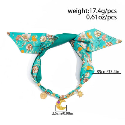 Ingemark New Elegant Blue/Green Scarf Ribbon Chokers Necklace Women Vintage Sun Moon Heart Cross Pendant Necklace Boho Jewelry
