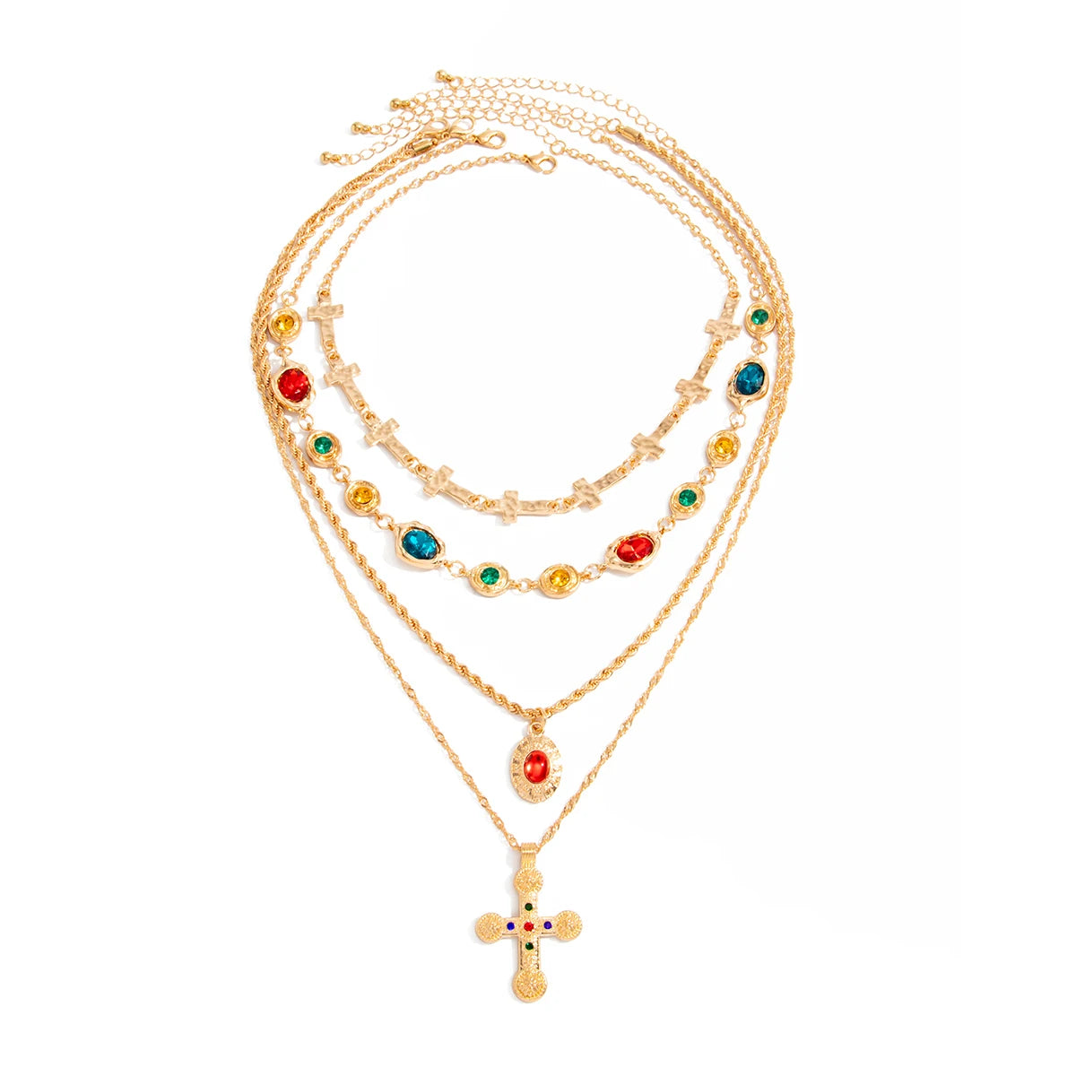 Ingemark 4Pcs/Set Luxury Inlay Colorful Rhinestone Cross Pendant Necklace Women Exquisite Multiple Layers Stackable Y2K Jewelry