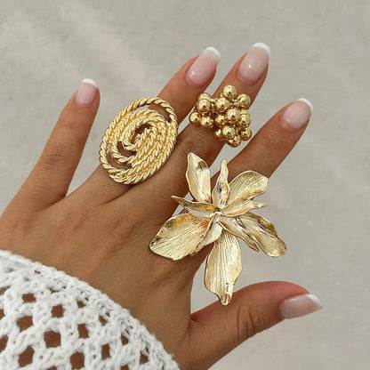Ingemark Unique Exaggerated Large Petal Flower Rings for Women Vintage Geometric Adjustable Finger Ring Grunge Jewelry Steampunk