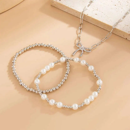 Ingemark 3Pcs/Set Boho Imitation Pearl Starfish Beads Bracelets Women Romantic Elegant Charm Bangle Daily Party Banquet Jewelry