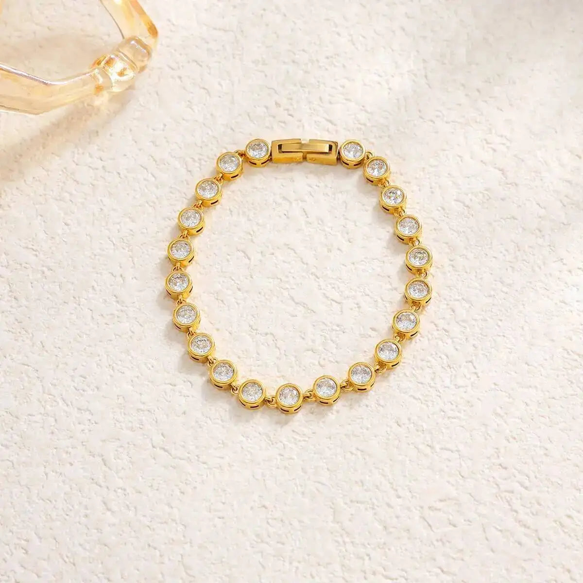Ingemark Luxury 18K Gold Plated Stainless Steel Bracelets for Women Shiny Zircon Stackable Cuff Open Bangle Waterproof Jewelry
