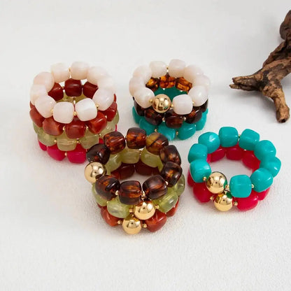 Ingemark 2Pcs/Set Retro Resin Beaded Bracelet for Women Bohemian Stackable Acrylic Elastic Bangle 2026 New Jewelry Accessories