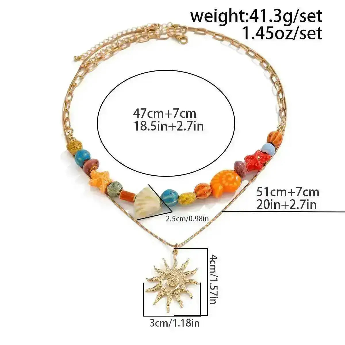 Ingemark 2 Pcs/Set Hip Hop Colorful Ceramic Sea Star Conch Bead Choker Necklace for Men Punk Retro Spiral Sun Pendant Necklaces