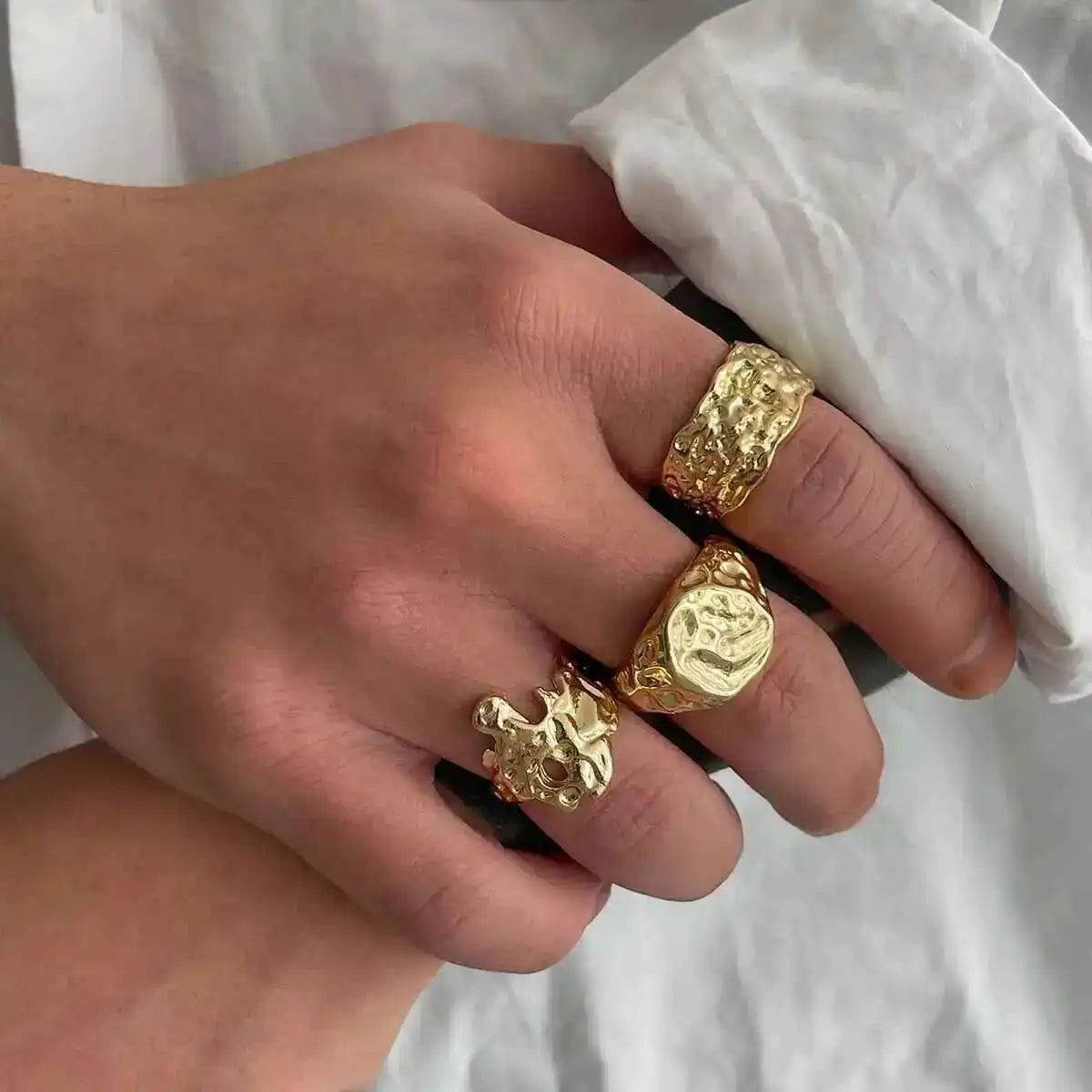 Ingemark 3Pcs/Set Creative Irregular Lava Open Ring for Men 2025 New Trendy Goth Adjustable Chunky Ring Grunge Jewelry Steampunk