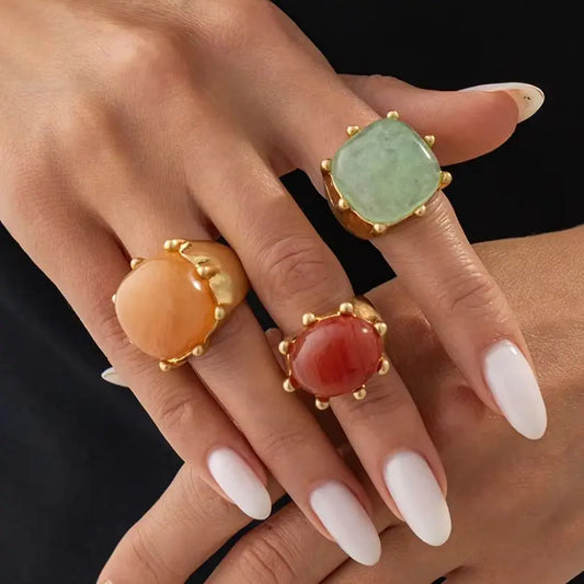 Ingemark 3Pcs/Set Elegant Inlaid Colorful Acrylic Ring for Womens Vintage Irregular Resin Stackable Finger Ring Boho Jewelry New