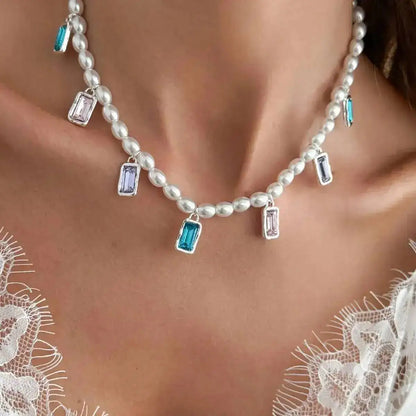 Ingemark Elegant Glossy Imitation Pearl Choker Necklace for Women Cute Colorful Acrylic Rhinestone Pendant Necklace Y2K Jewelry