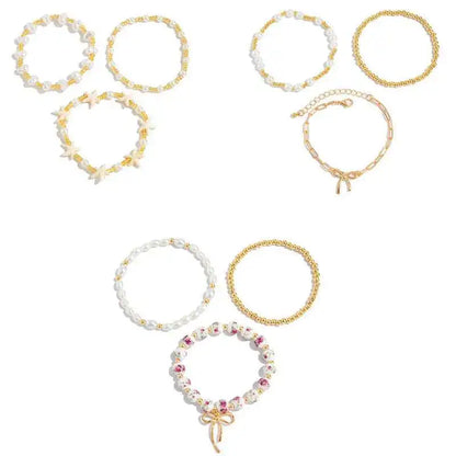 Ingemark 3Pcs/Set Boho Imitation Pearl Starfish Beads Bracelets Women Romantic Elegant Charm Bangle Daily Party Banquet Jewelry