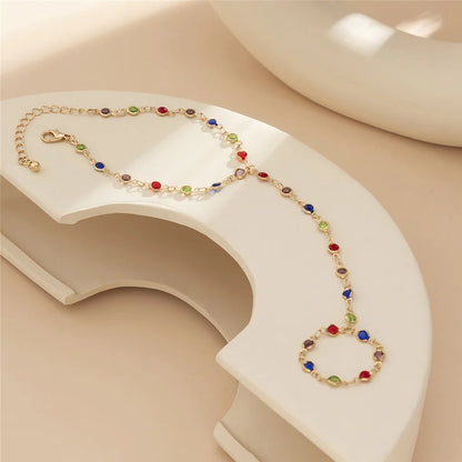 Boho Creative Simple Crystal Finger Bracelet For Women Gold Color Link Chains Connecting Hand Harness Bangles Y2K Jewelry Gift