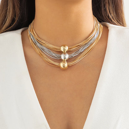Ingemark Gothic Layered Big Ball Pendant Choker Necklace Women Punk Chunky Thick Box Clavicle Chain Grunge Jewelry Steampunk Men