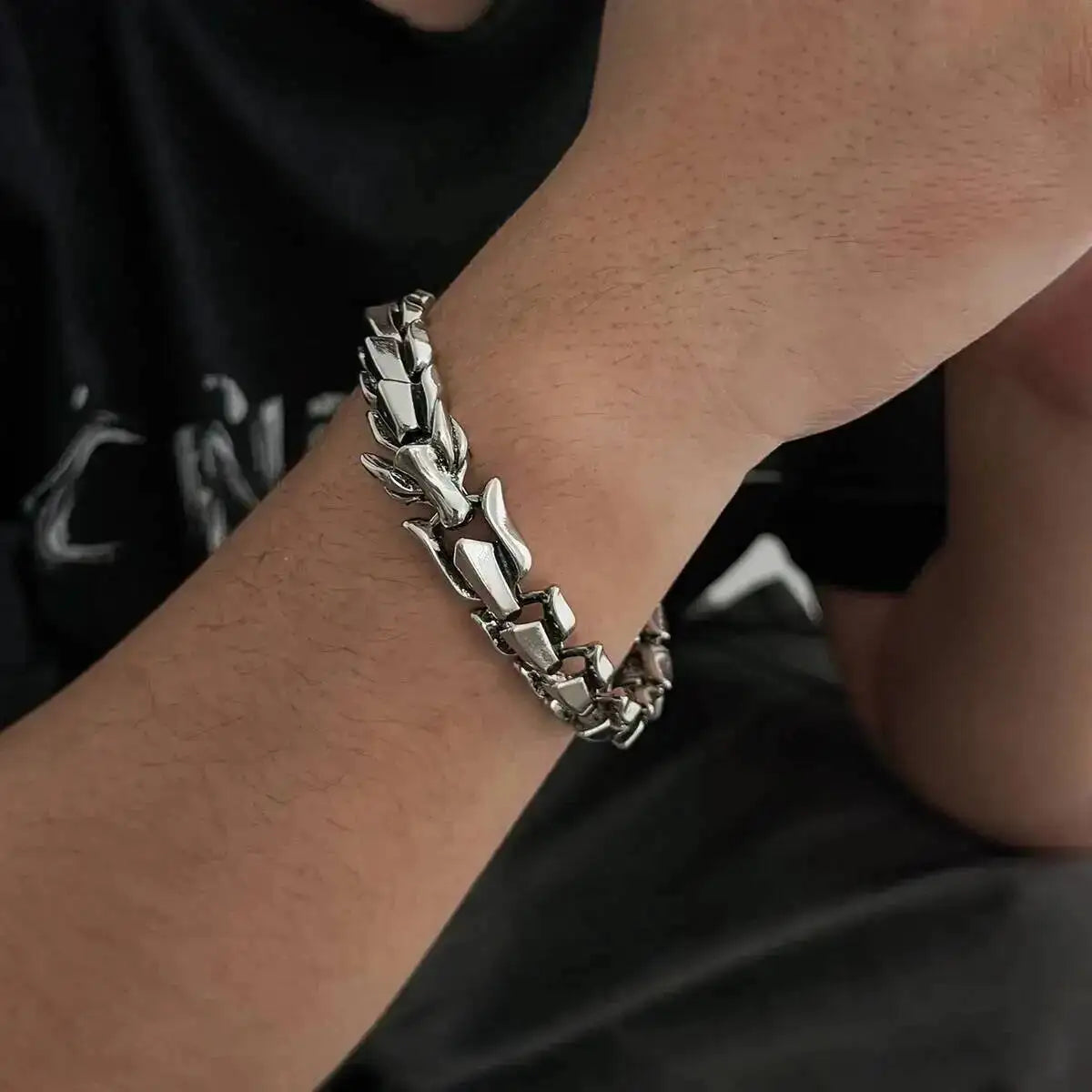 Ingemark Punk Style Keel Dragon Chunky Bracelet for Men Personality Gothic Silver Color Metal Open Bangles Jewelry Accessories