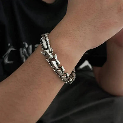 Ingemark Punk Style Keel Dragon Chunky Bracelet for Men Personality Gothic Silver Color Metal Open Bangles Jewelry Accessories