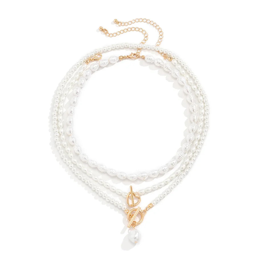 Ingemark Vintage Imitation-Pearl Heart OT Buckle Pendant Necklace Women Wedding Bridal Bead Chain Neck Accessories Jewelry New