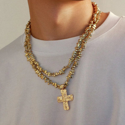 Ingemark 2Pcs/Set Creative Irregular CCB Beads Chain for Men Trendy Goth Cross Jesus Pendant Choker Grunge Jewelry Steampunk New