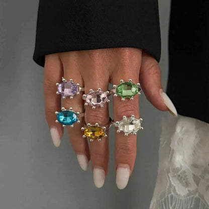 Ingemark Personalized Colorful Rhinestone Adjustable Opening Ring for Women Retro Acrylic Stackable Knuckle Ring Y2K Accessory