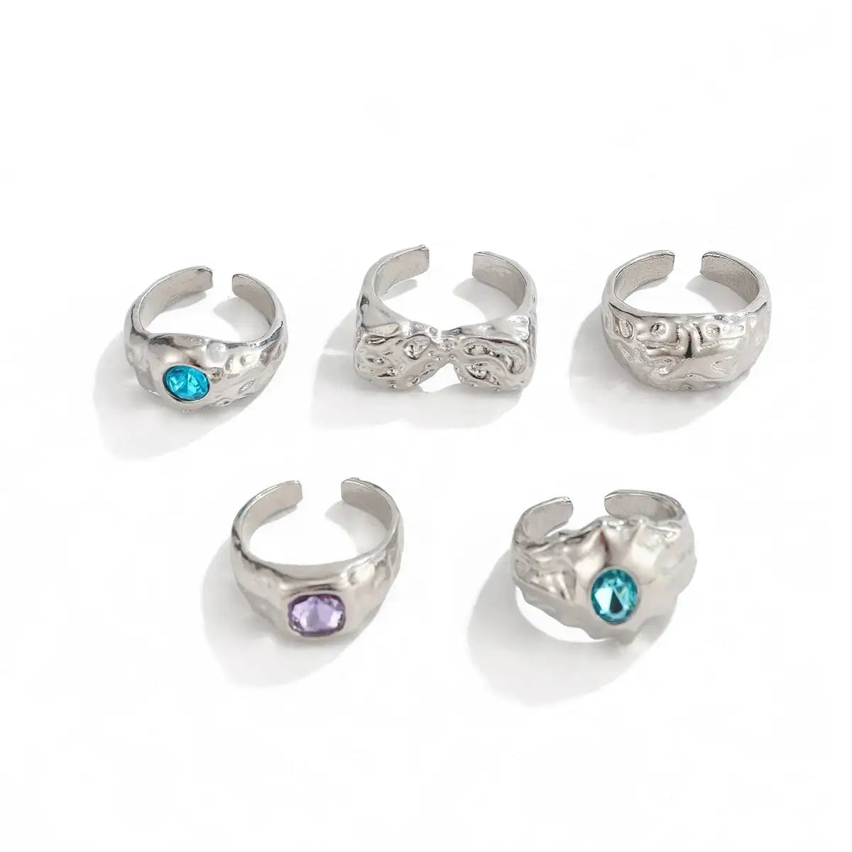 Ingemark 5 Pcs/Set Punk Colorful Acrylic Rhinestone Adjustable Open Ring for Men Hip Hop Retro Geometry Chunky Ring Male Jewelry