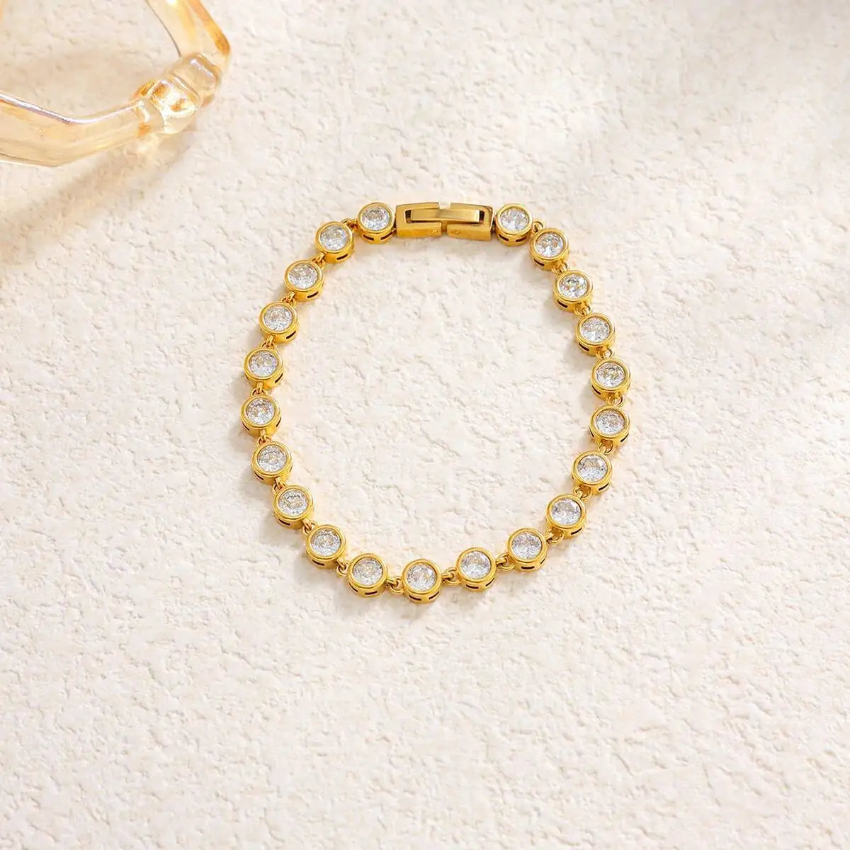 Ingemark Luxury 18K Gold Plated Stainless Steel Bracelets for Women Shiny Zircon Stackable Cuff Open Bangle Waterproof Jewelry